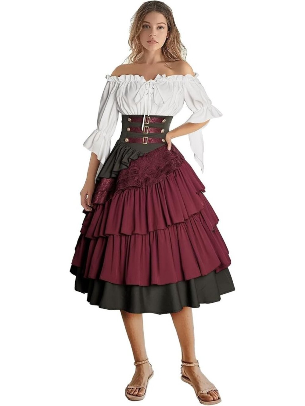 Women's XXL Pirate Halloween Costume Renaissance Layered Ruffle Viking Outfit